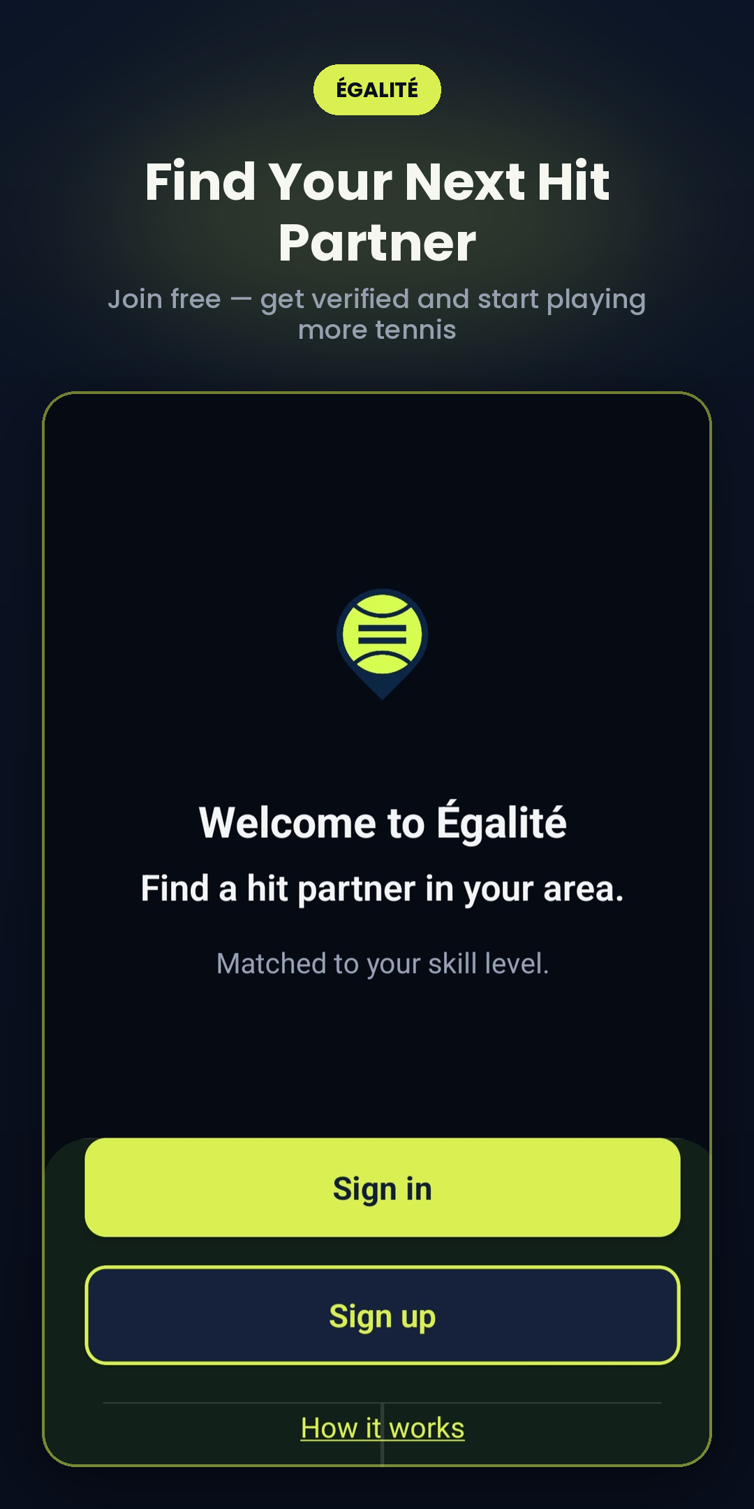 Égalité app welcome screen